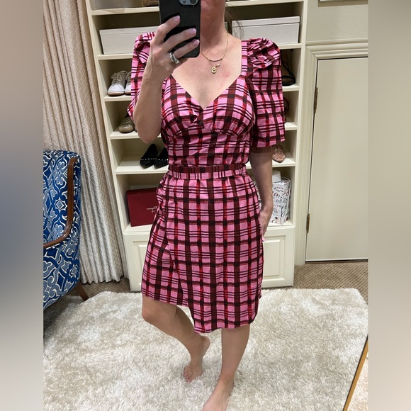 BAUM UND PFERDGARTEN NEW Mini LengthWrap Dress Arvia Pink Plaid Size 10 - Picture 1 of 7
